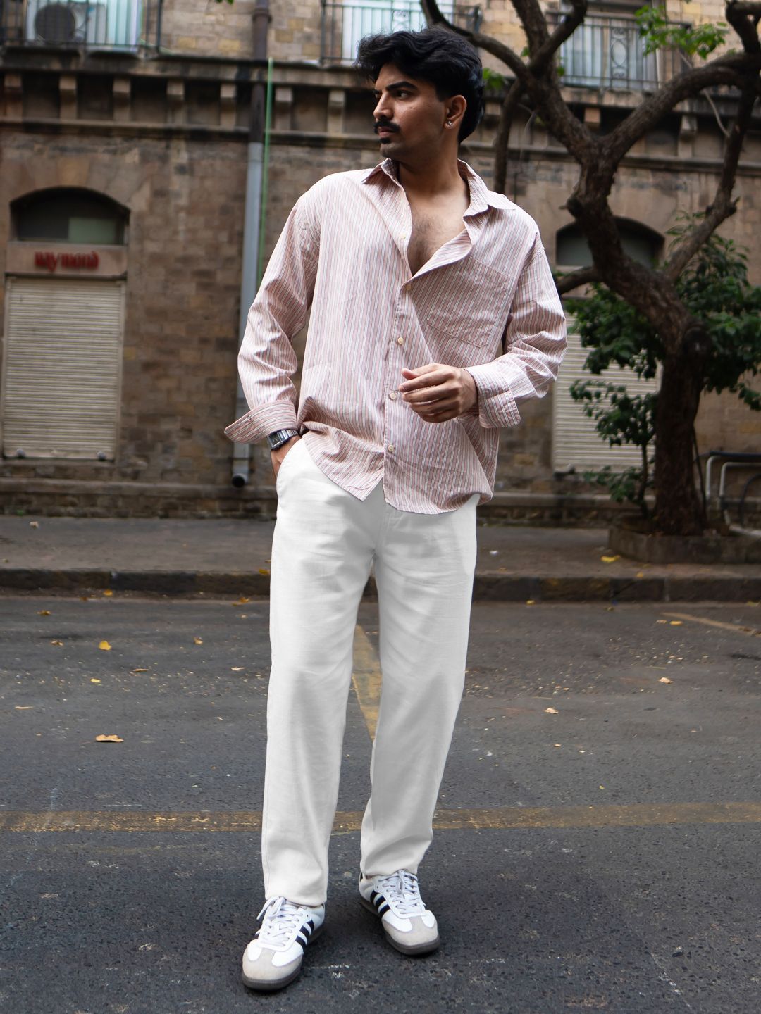 Powerlook Men White Cotton Mid-Rise Regular Fit Trouser