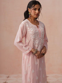 Rumah Wanita Chikankari Motif Etnik Bersulam Kurta Chikankari