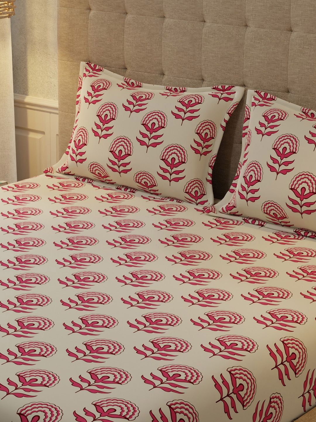 URBAN SPACE Florabell Cherry Red 200 TC Floral Queen Bedsheet