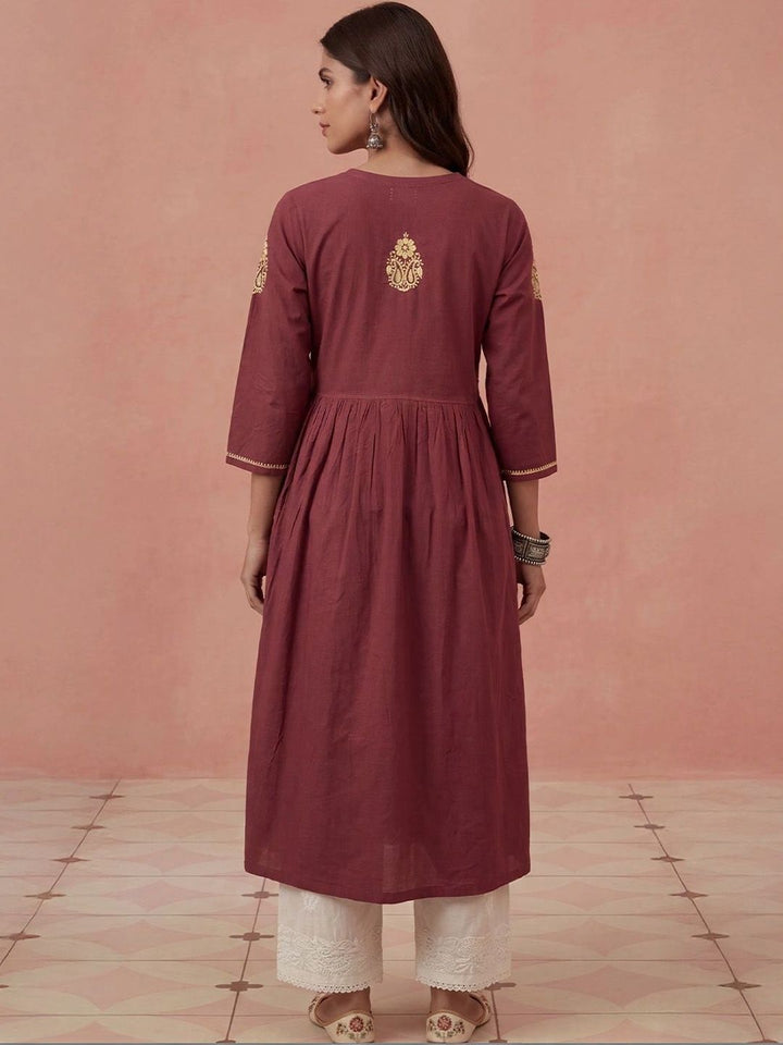 Rumah Wanita Chikankari Kerja Benang Sulam Anarkali Kurta