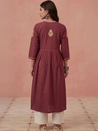 Rumah Wanita Chikankari Kerja Benang Sulam Anarkali Kurta