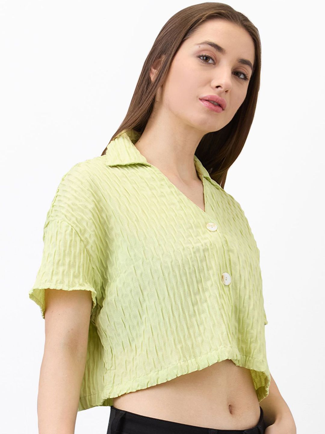 SPYKAR Women Boxy Fit Spread Collar Textured Casual Shirt