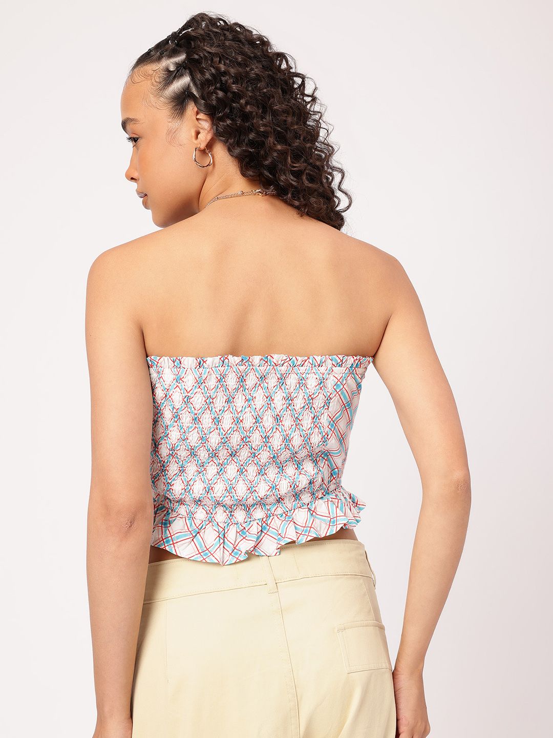DressBerry Plaid Power Ruffled Crop Bardot Top