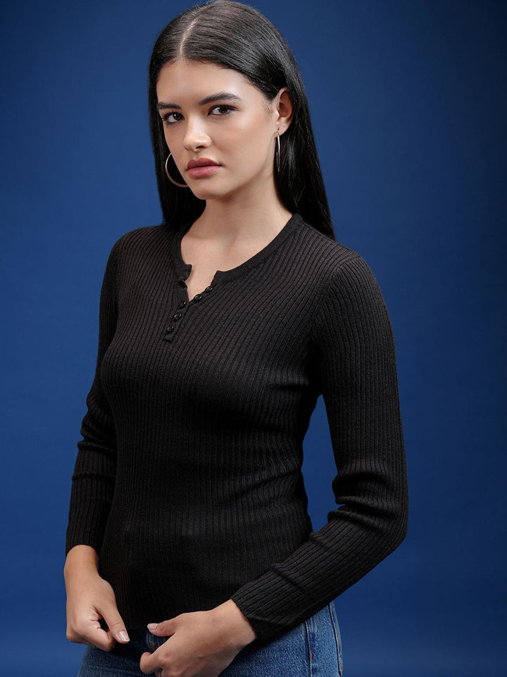 Tokyo Talkies Wanita Reka Bentuk Diri Ribbed Pullover