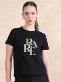 Rareism Wanita tipografi dicetak t-shirt kapas leher bulat