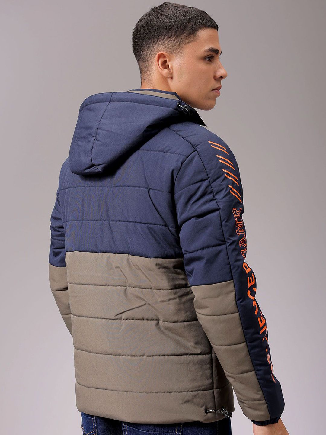 The Indian Garage Co Men Hooded Colourblocked Casual Puffer Jacket