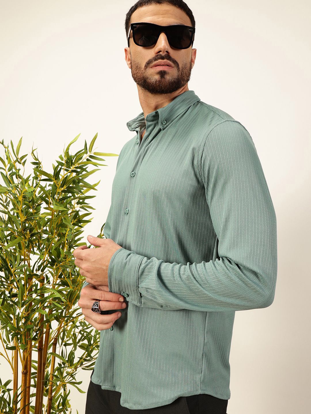 Thomas Scott 
Men Premium Slim Fit Vertical Stripes Textured Casual Shirt