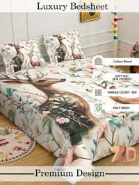 Myntra Elegant Cream Animal Printed 400 TC King 7D Cadar & 2 Sarung Bantal 250X225 cm
