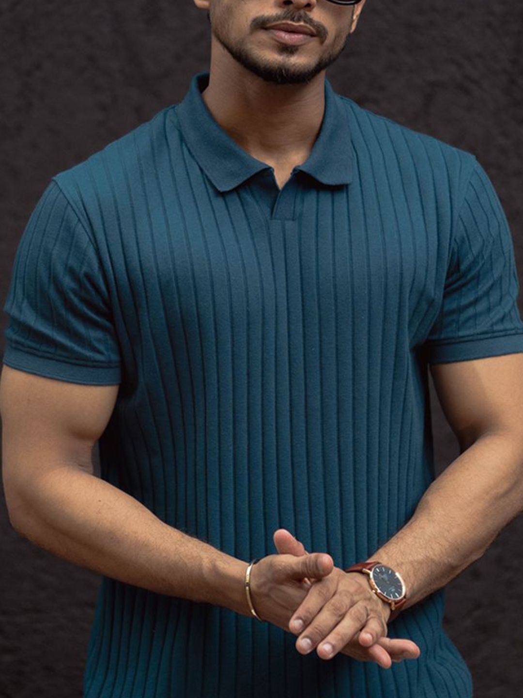 Powerlook Men Self Design Polo Collar Cotton T-shirt