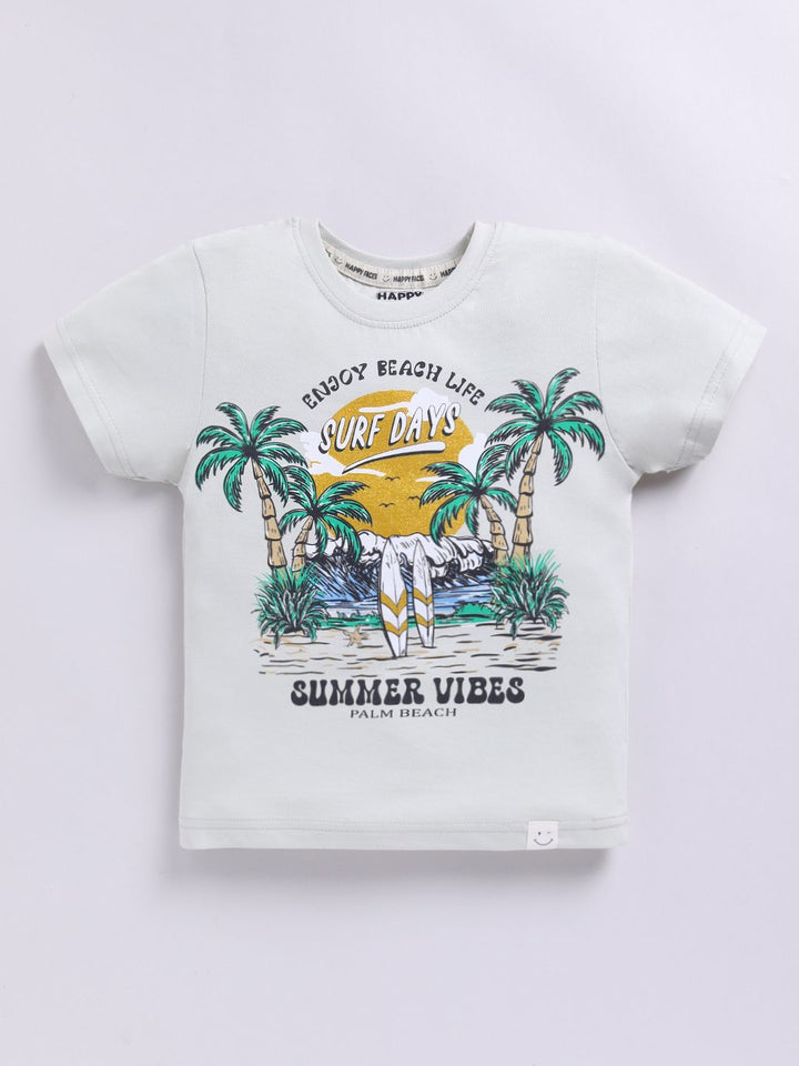 Happy Faces Boys Printed Tropical Pure Cotton T-shirt