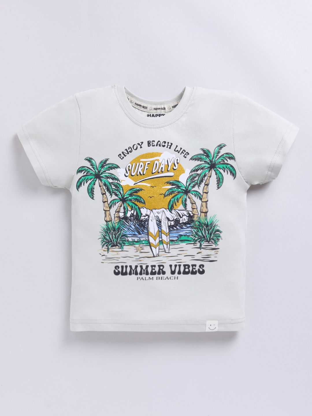 Happy Faces Boys Printed Tropical Pure Cotton T-shirt