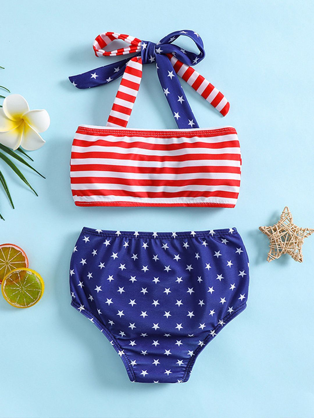 YK Girls Printed Top & Briefs Swim Set