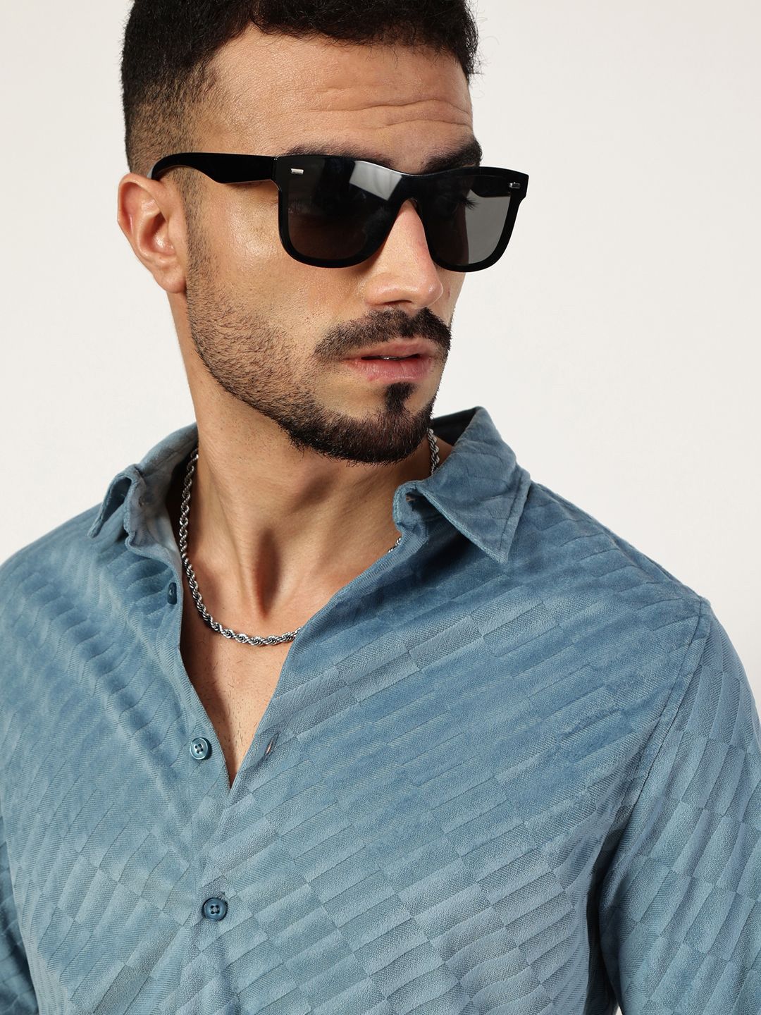Thomas Scott Men Premium Spread Collar Textured Slim Fit Casual Shirt