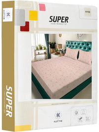 KLOTTHE Orange Geometric 300 TC King Fitted Bedsheet with 2 Pillow Covers