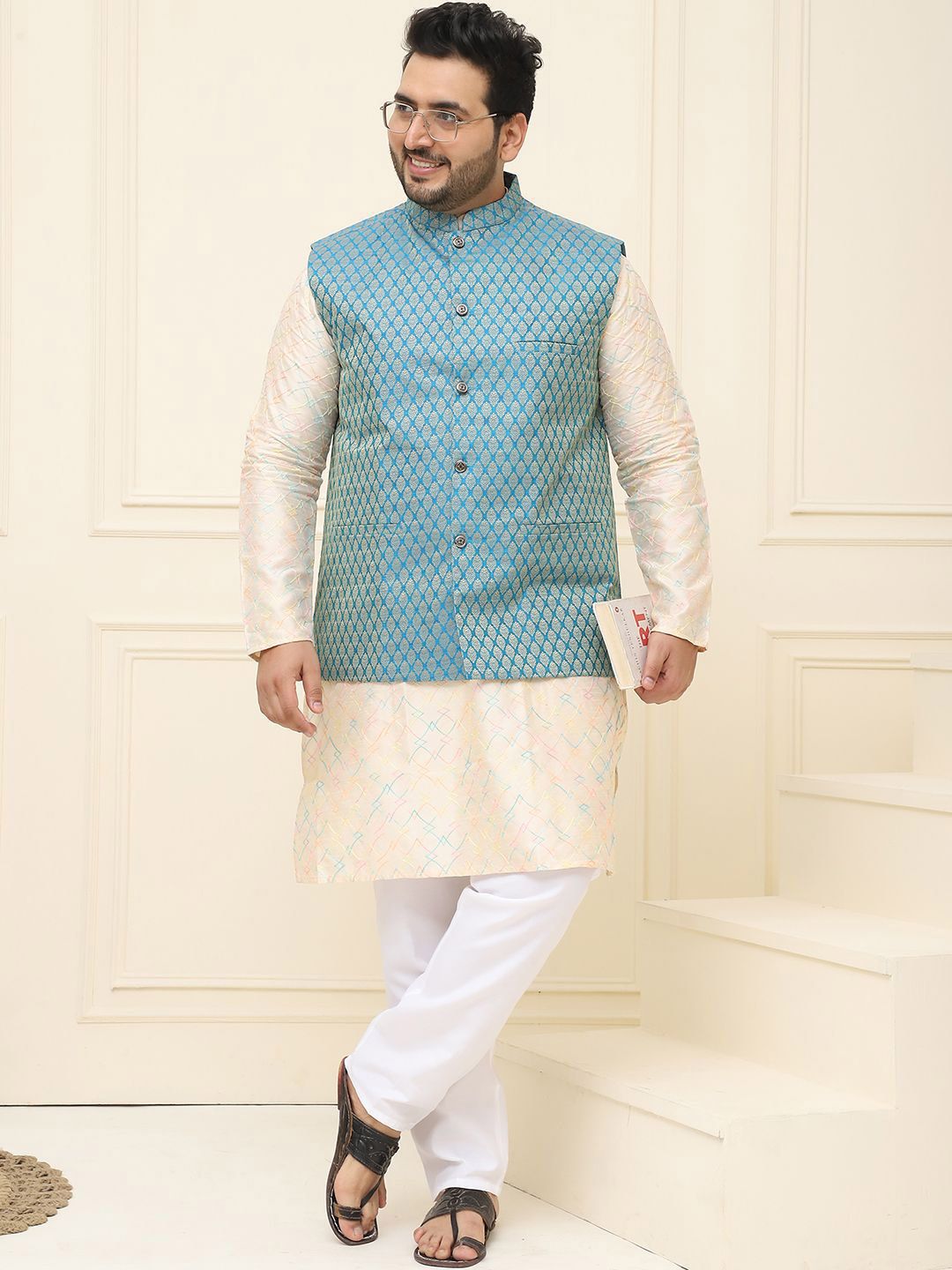 SOJANYA PLUS Men Printed Nehru Plus Size Jacket