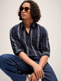 THE BEAR HOUSE Men Striped Slim Fit Pure Cotton Casual Shirt