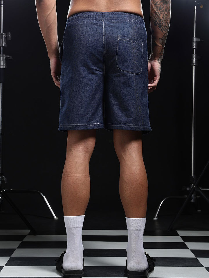 Eszett Lelaki Blue Relexed Fit Pure Cotton Denim High-Rise Shorts Dengan Teknologi Cepat Kering