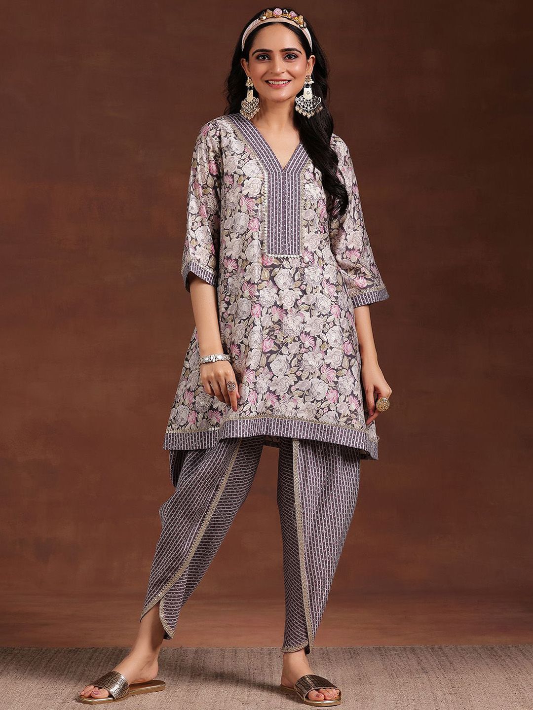 Libas Women Floral Printed Regular Gotta Patti Kurta with Dhoti Pants