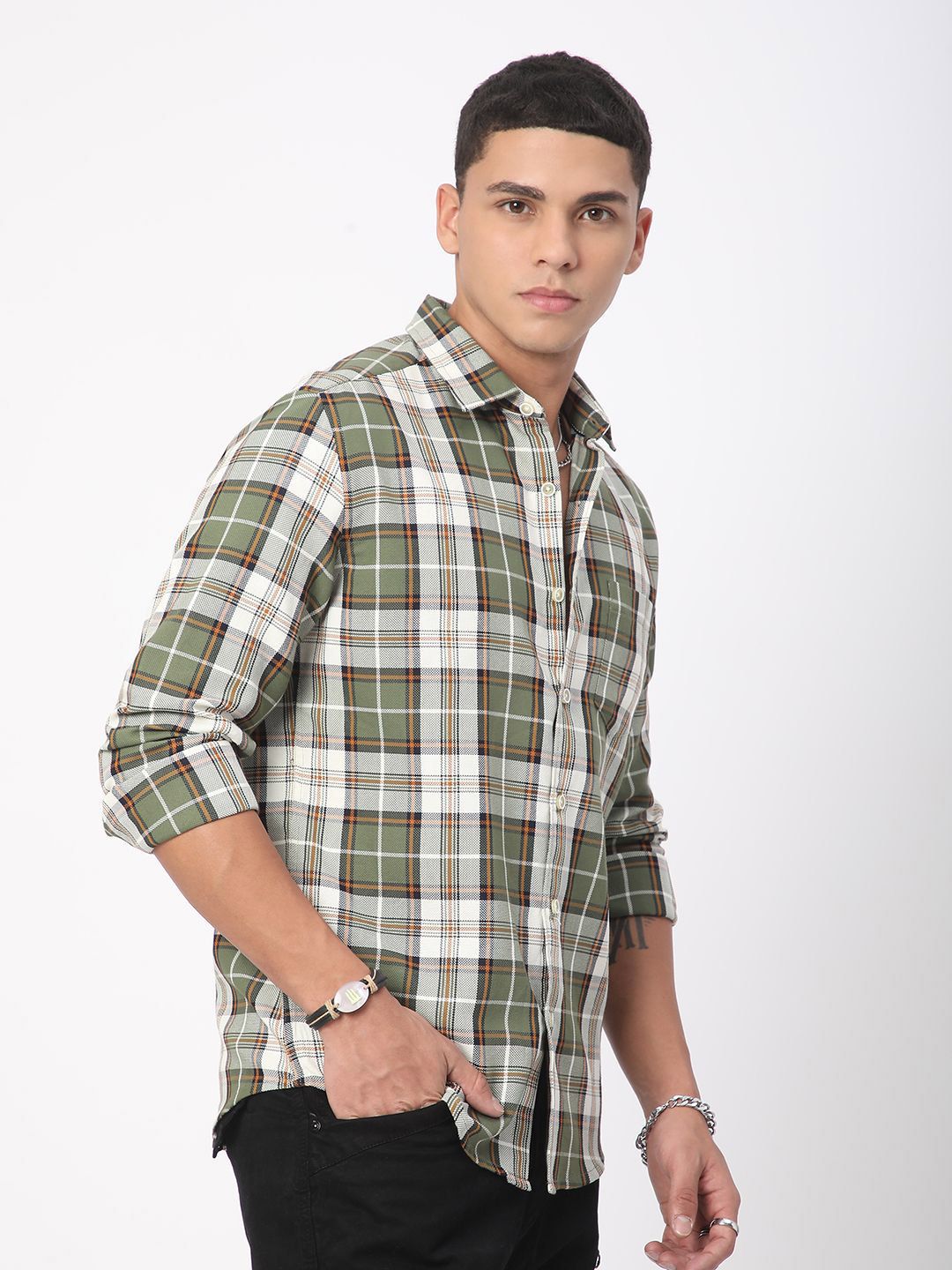 VASTRADO Men Timeless Tartanique Green Checkered Shirt