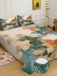 KLOTTHE Beige Geometric Printed Fitted 400 TC King 7D Bedsheet with 2 Pillow Covers