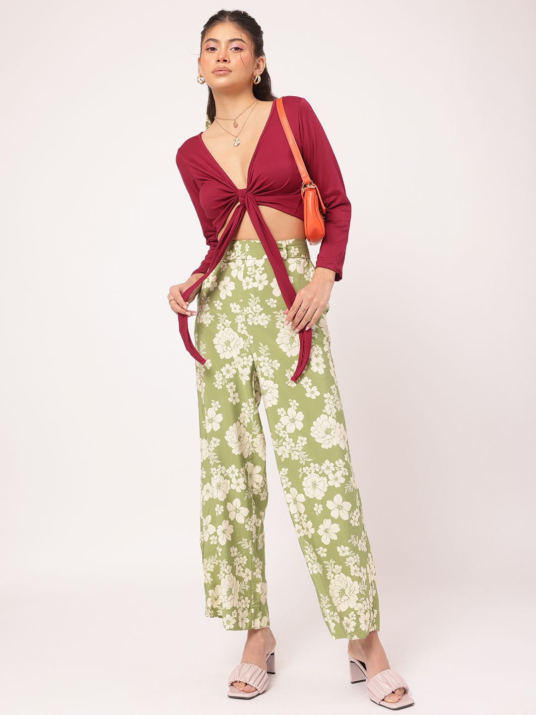 DressBerry Gypsy Spirit Plunge Neckline Tie-Up Crop Top