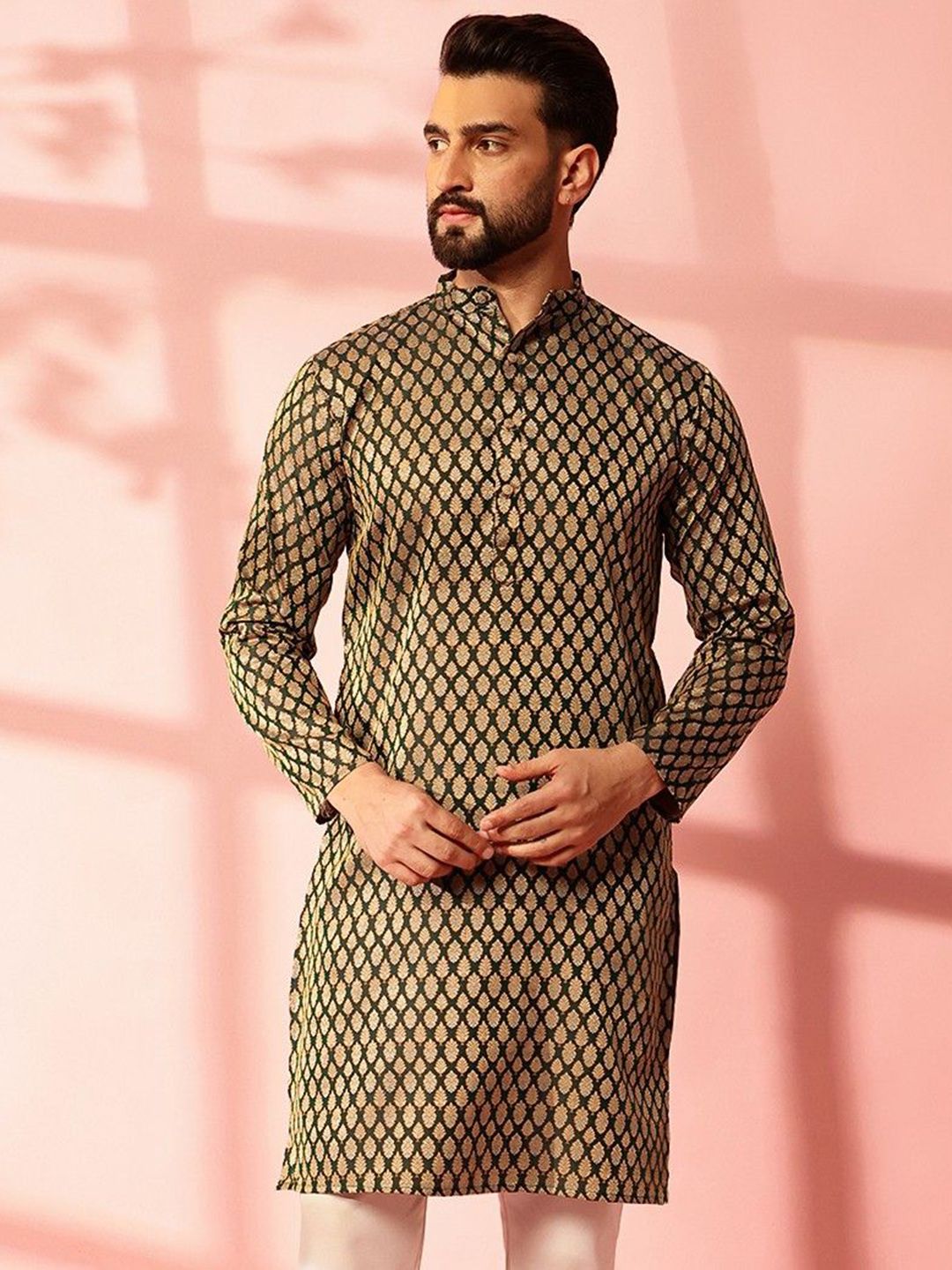 Motif Etnik Anouk Rekaan Tenunan Kurta Lurus Kolar Mandarin
