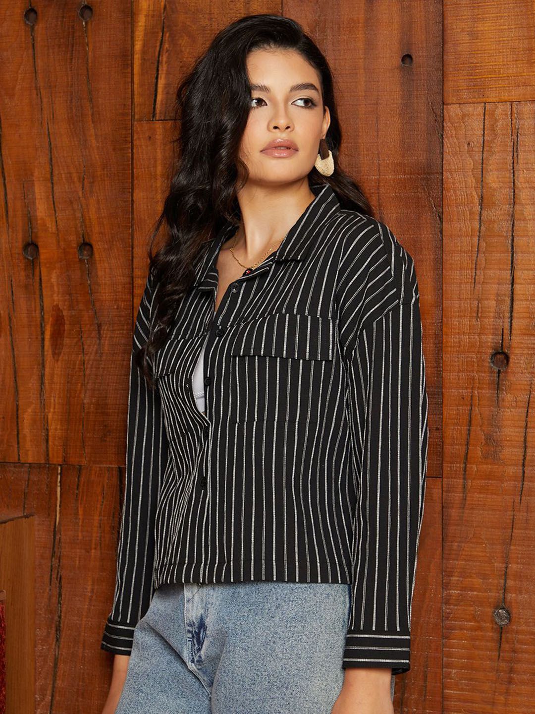 Campus Sutra Women Comfort Cuban Collar Multi Striped Oversized Casual Shirt