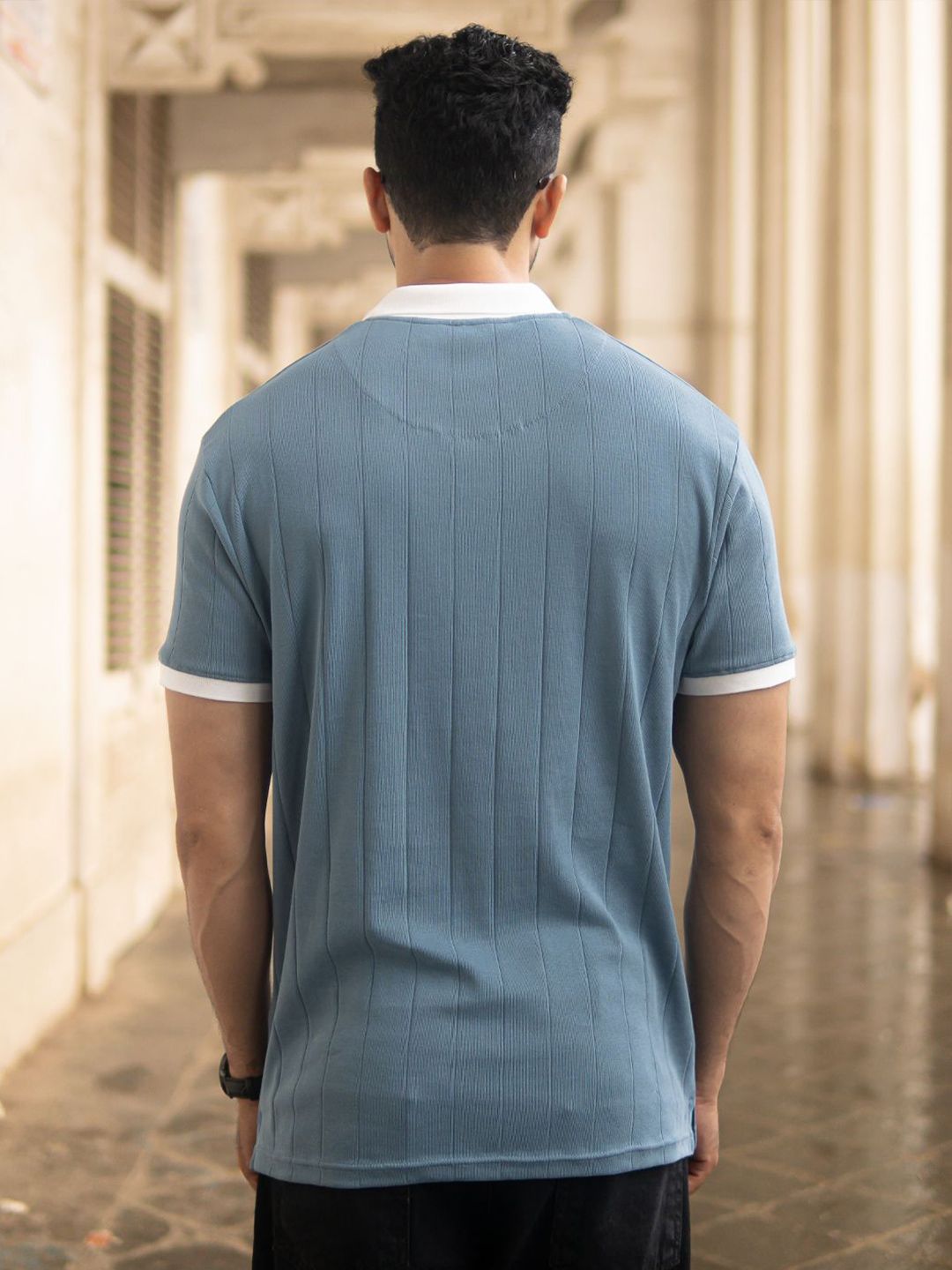 Powerlook SS25 Self Design Contrast Polo Collar Pure Cotton T-Shirt