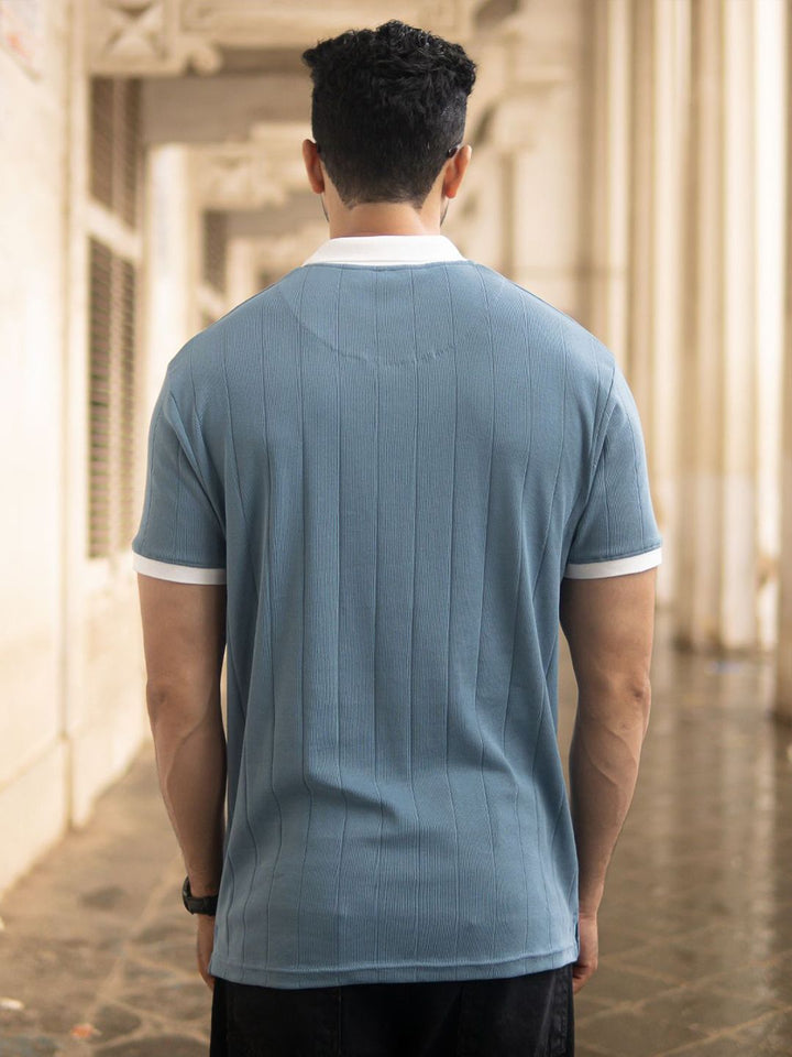 Powerlook SS25 Self Design Contrast Polo Collar Pure Cotton T-Shirt