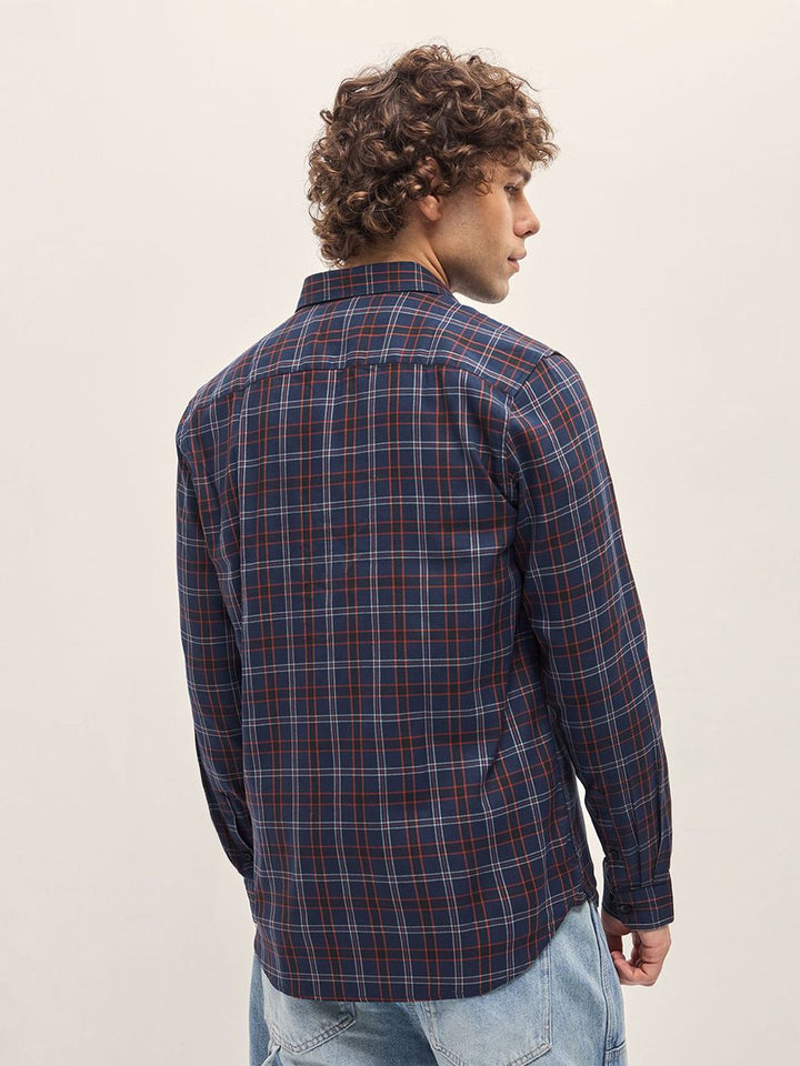 THE BEAR HOUSE Men Spread Collar Tartan Checked Slim Fit Casual Shirt