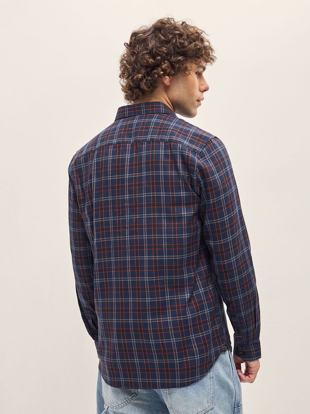 THE BEAR HOUSE Men Spread Collar Tartan Checked Slim Fit Casual Shirt