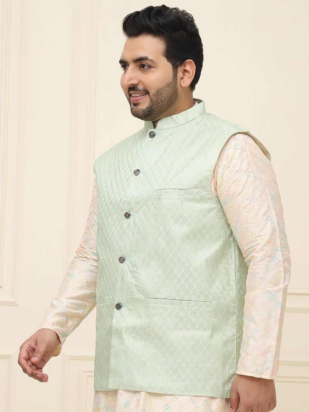 SOJANYA PLUS Men Plus Size Printed Mandarin Collar Nehru Jacket