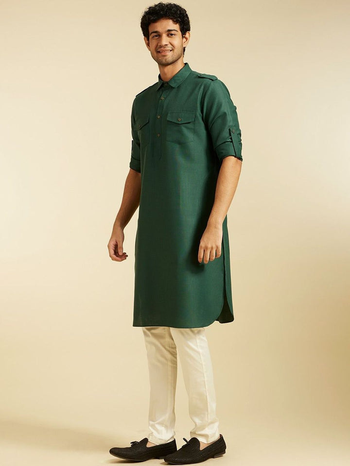 Diwas by Manyavar Shirt Collar Roll-Up Sleeves Pathani Kurta