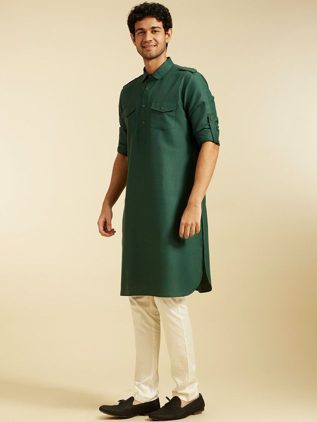 Diwas by Manyavar Shirt Collar Roll-Up Sleeves Pathani Kurta