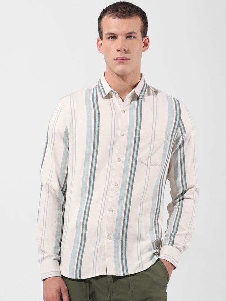 The Indian Garage Co Multi Striped Cotton Slim Fit Casual Shirt