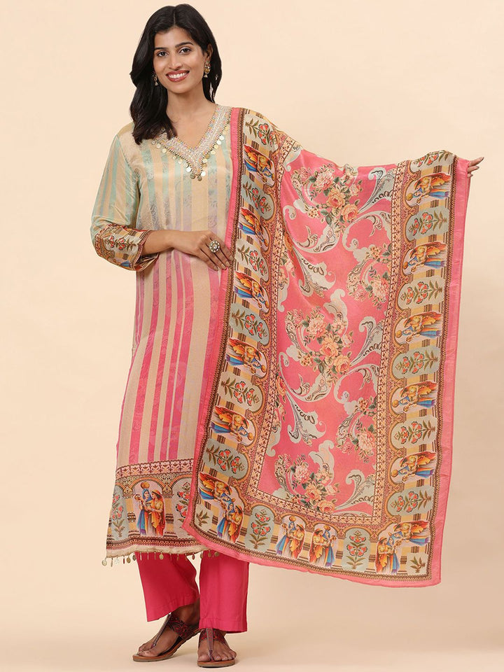 Mamicha Women Floral Printed Regular Pure Cotton Kurti with Palazzos & With Dupatta