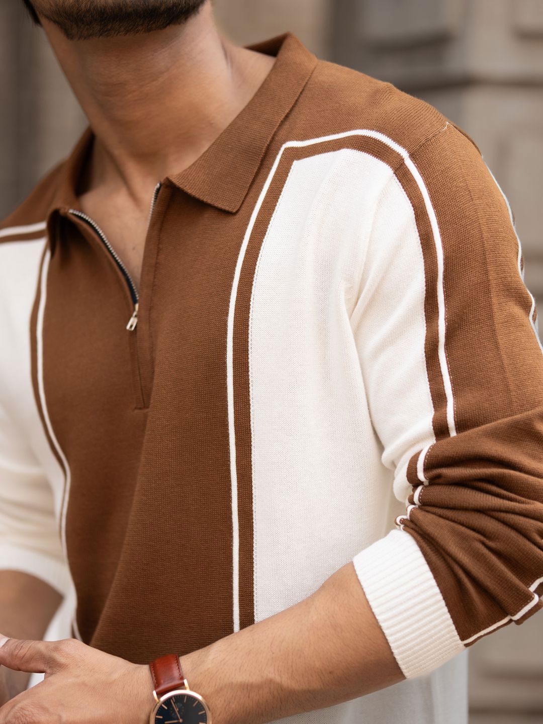 Powerlook Men Colourblocked Polo Collar Pure Cotton Casual Sweatshirt