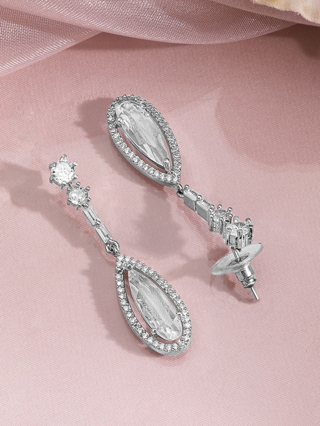 Rubans Rhodium Plated AD & Cubic Zirconia Studded Teardrop Statement Jewellery Set