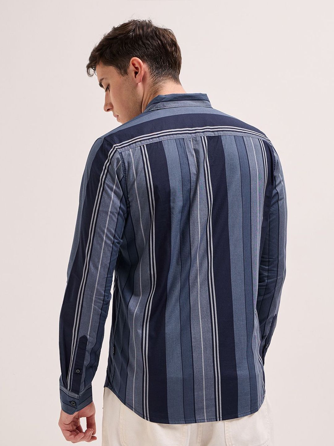 THE BEAR HOUSE Slim Fit Striped Pure Cotton Casual Shirt