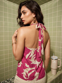 Mamicha Floral Print Halter Neck Tropical Top