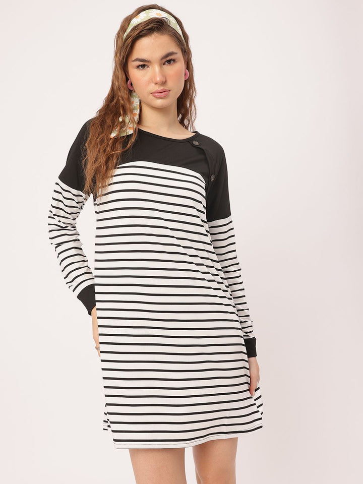 DressBerry Minimalist Kawai Striped Mini Sheath Dress