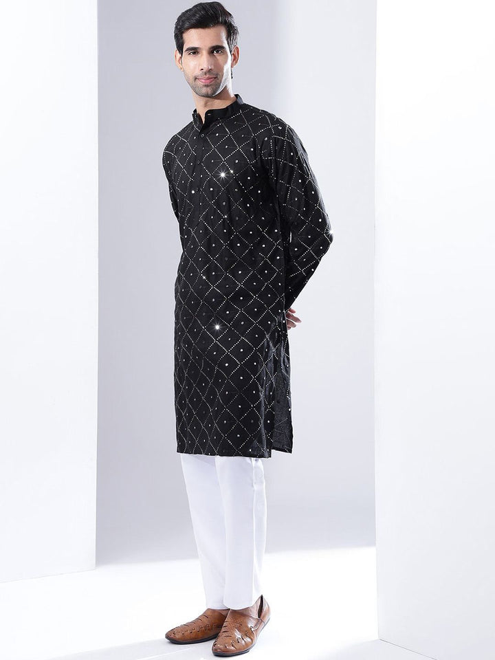 Anouk Geometric Embroidered Sequinned Pure Cotton Kurta & Pyjamas With jacket