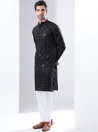 Anouk Geometric Embroidered Sequinned Pure Cotton Kurta & Pyjamas With jacket
