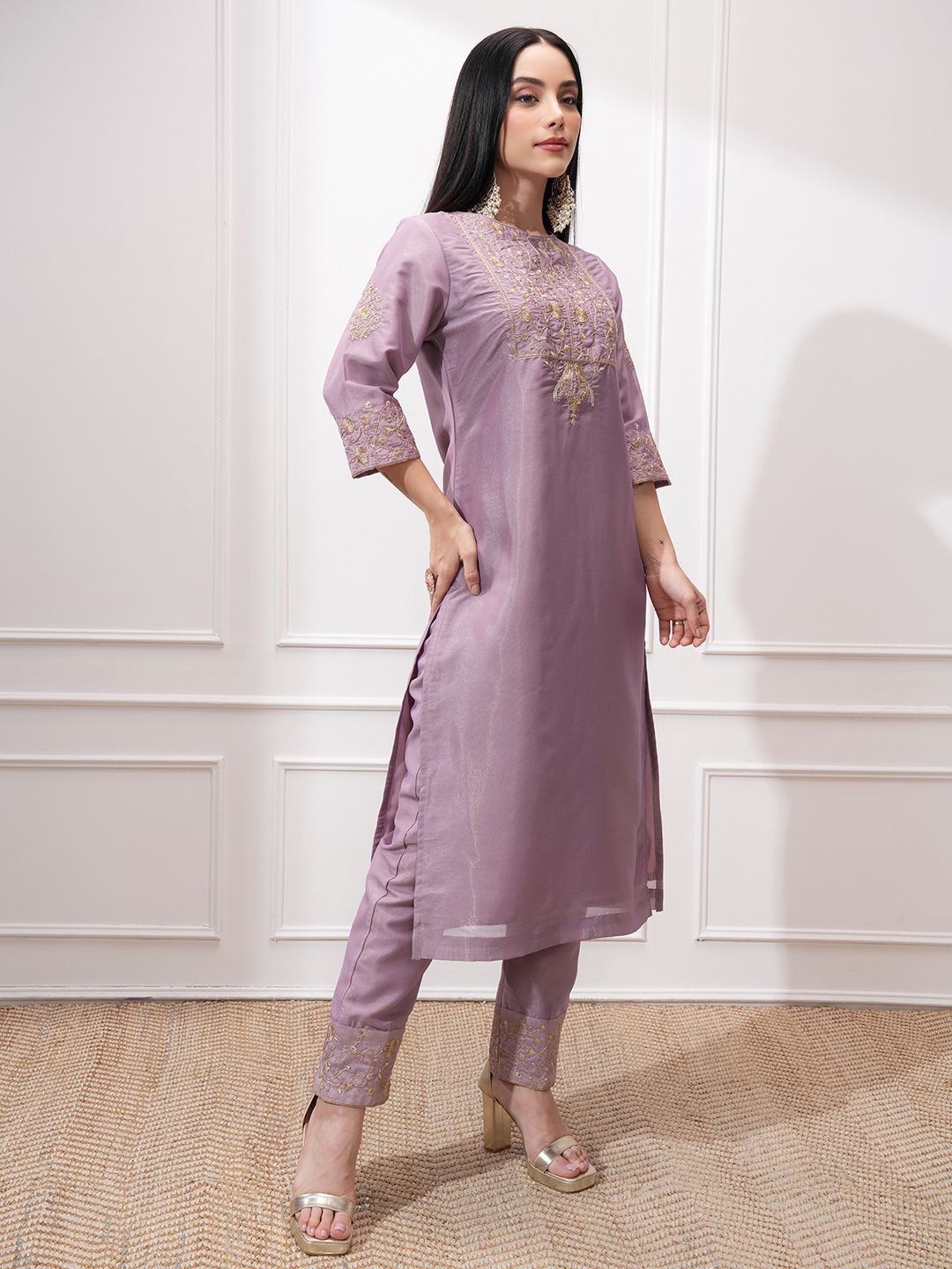 Vishudh Women Ethnic Motifs Embroidered Regular Kurta with Trousers & With Dupatta
