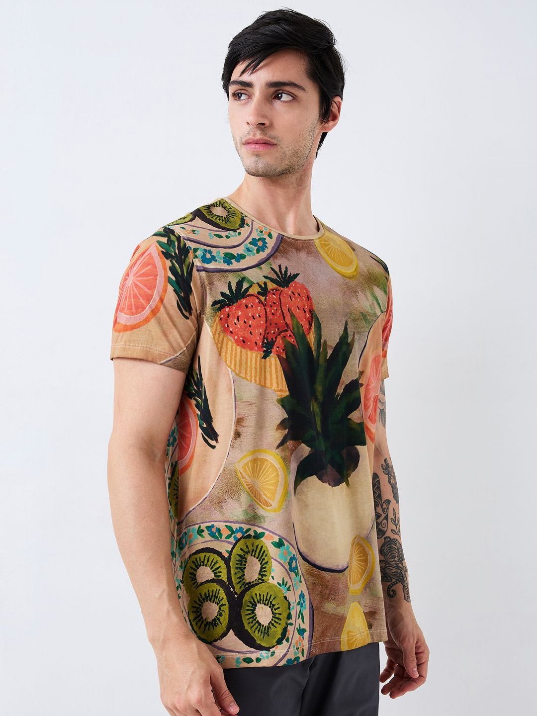 SPYKAR Men Graphic Printed Round Neck Cotton Slim Fit T-shirt