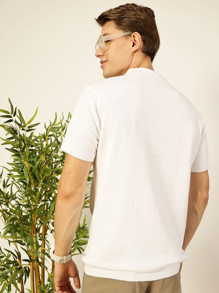 Thomas Scott Men Bio Finish Self Design Polo Collar Pure Cotton T-shirt