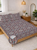 KLOTTHE Brown Printed Fitted Double Bedsheet