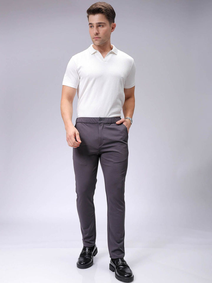 The Indian Garage Co. X Luxe Men Textured Slim Fit Mid-Rise Trousers