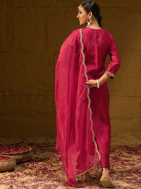 Indo Era Ethnic Motifs Yoke Design Thread Work Liva Straight Kurta With Trousers & Dupatta
