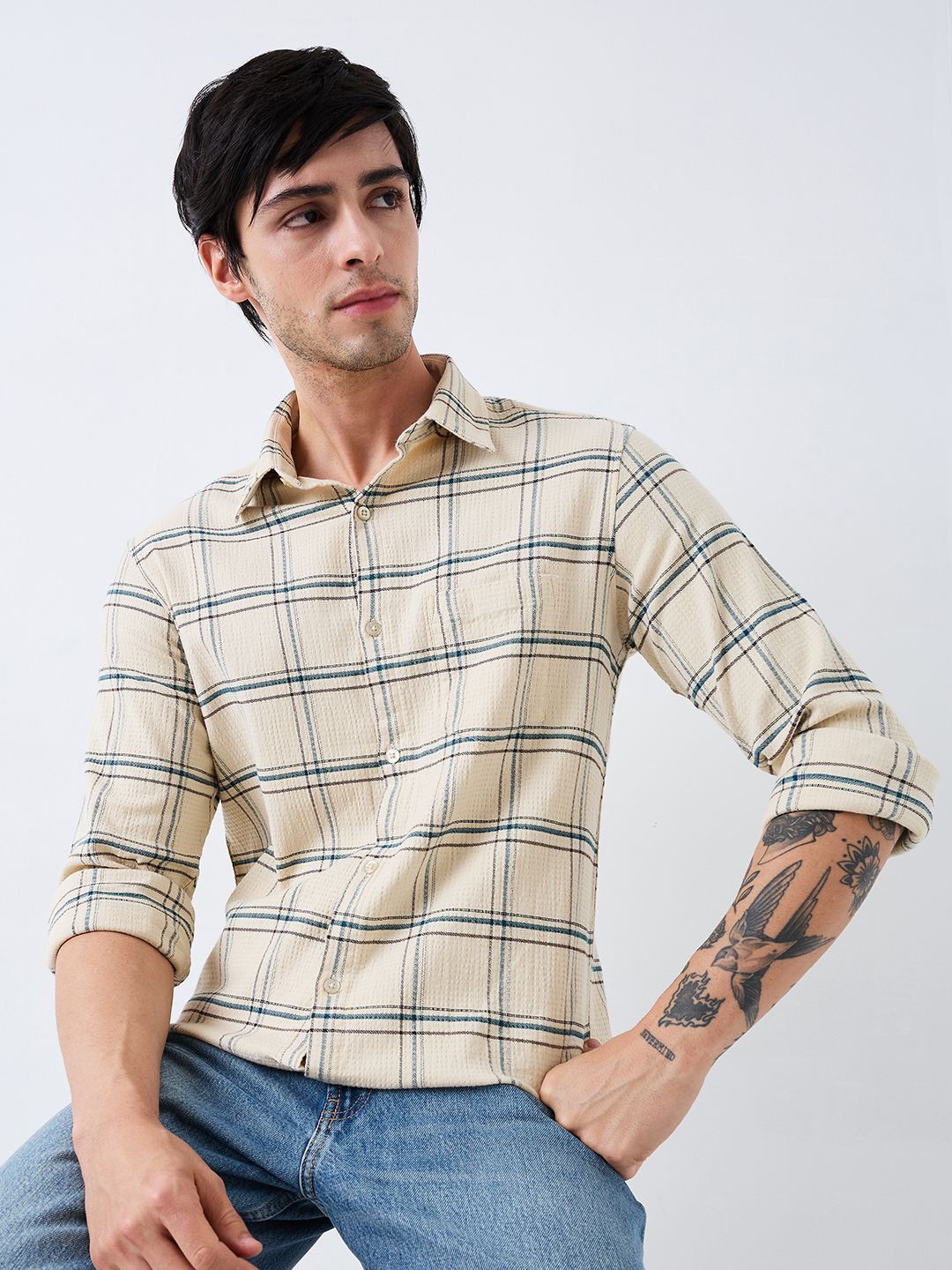 SPYKAR Men Spread Collar Tartan Checked Cotton Casual Shirt
